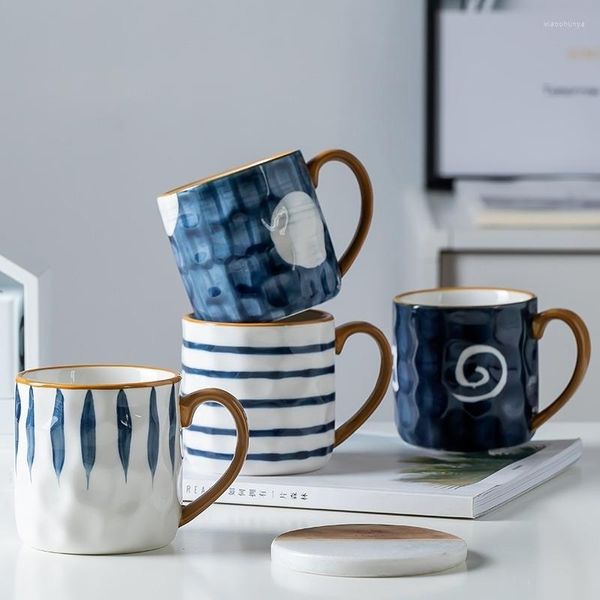 Кружки кофейный океанский ветер Ручная рука, керамическая молочная чашка, синяя белая экологически чистые чашки, кружка каваи
