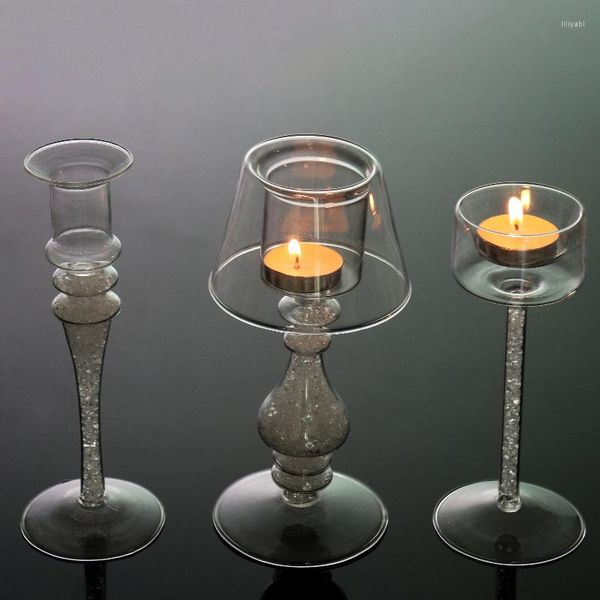 Titulares de vela nórdicos transparentes de vidro castiçal pequeno tealight copo lumbo de mesa de mesa de mesa de casamento decoração caseira
