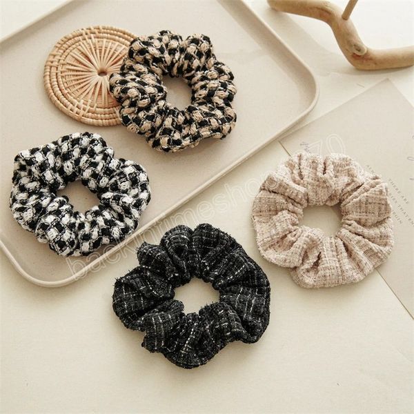 Koreli Tweed Scrunchies Saç Aksesuarları Kalın Ekose Kumaş Saç Bandı Kafes Elastik Saç Kauçuk Bant At kuyruğu Tutucu