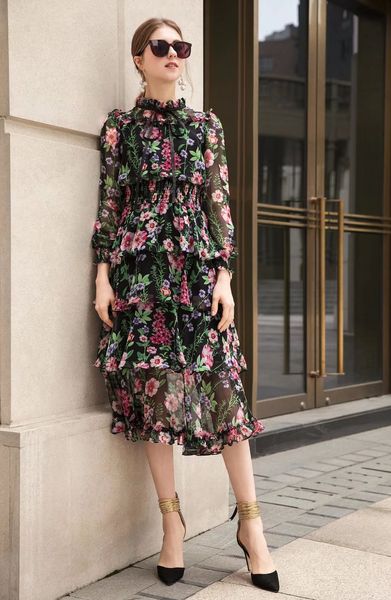 Vestidos de pista vestido início da primavera novo estilo boêmio romântico floral manga longa cintura fechamento vestido de fadas roupas femininas