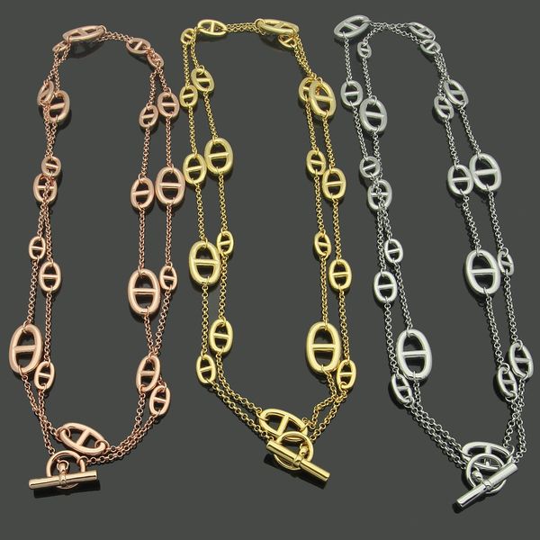 Designer-Schmuck, Silber-Gold-Pulloverketten, 120 cm lange Halsketten für Frauen, Mädchen, Geschenk, roségoldenes H-Logo, modischer Stil