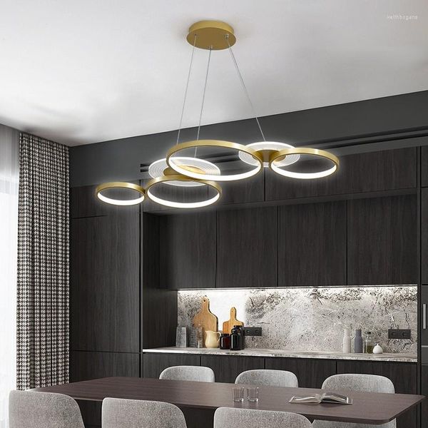 Lampadario in cristallo moderno con anello rotondo in oro a LED per soggiorno, sala da pranzo, cucina, camera da letto, casa, lampada a sospensione a soffitto, design a sospensione