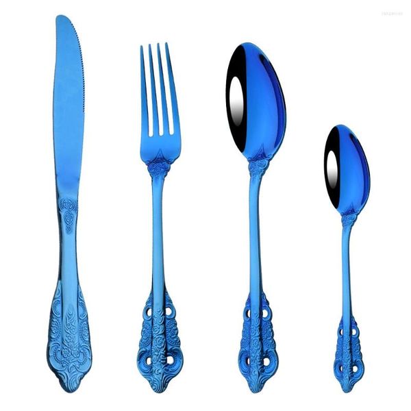 Conjuntos de utensílios de jantar espelho conjunto de talheres azuis 18/10 Aço inoxidável Salhee