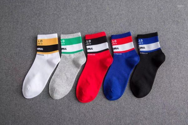 Herrensocken Hip Hop Neuheit Alphabet Streifen Skateboad Mode Streetwear Lustige japanische Harajuku Baumwollsocke