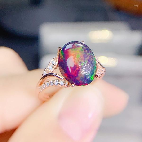 Küme halkaları doğal gerçek siyah opal oval yüzük 925 STERLING Gümüş 8 10mm 1.7Ct Taşlı Mücevher Erkekler veya Kadınlar İçin J22461