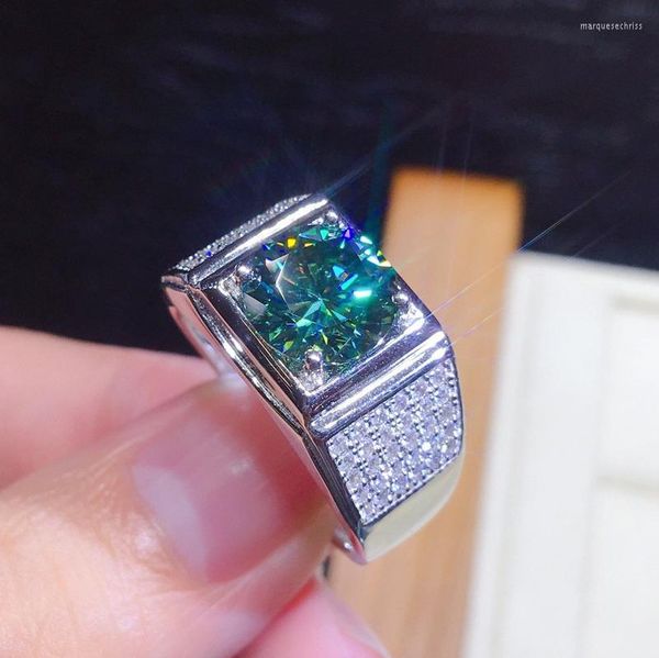 Anéis de casamento Vintage 2CT Lab Green Sona Moissanite Ring Silver Color Engagement Band para Men Party Acessory