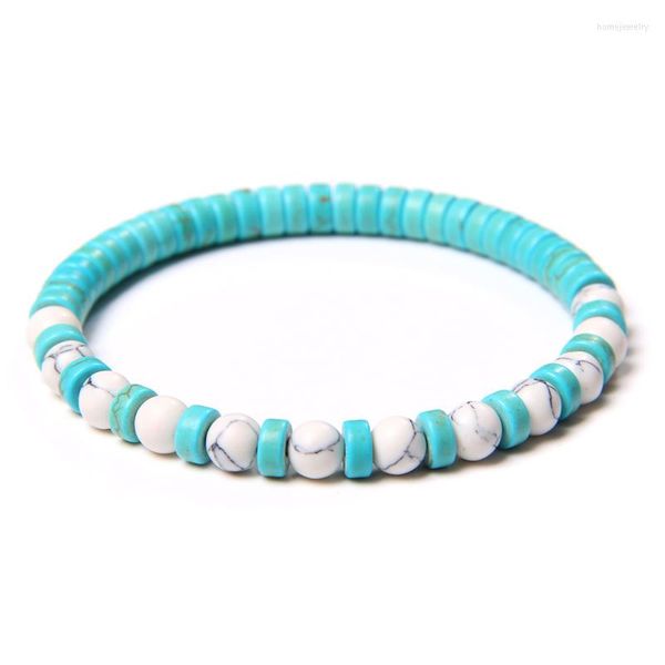 Strand de 6 mm de contas azuis espacadores uu uu pulseira branca de duas cores de pedra redonda pulseira de roda redonda para homens para mulheres presente criativo presente