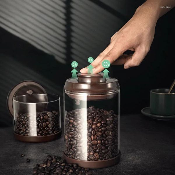 Garrafas de armazenamento High Borossilicate Glass Coffee Jar com válvula de escape à prova de umidade à prova de cozinha selada criativa