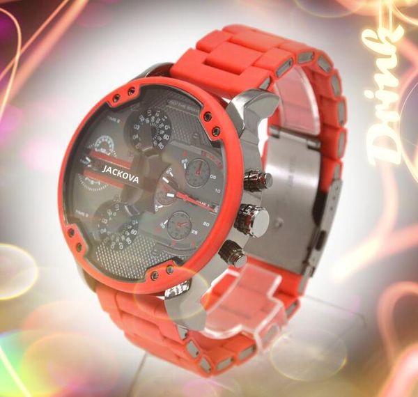 Montre De Luxe orologi moda al quarzo quadrante grande 50mm data automatica uomo multi time zonze orologio famoso logo cinturino in acciaio inossidabile gomma rossa orologio da polso popolare di lusso