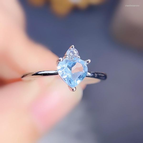 Anelli a grappolo per gioielli Natural Real 0.6ct Blue Topaz Love Heart Ring 5 5mm Gemstone 925 Sterling Silver Fine J225116