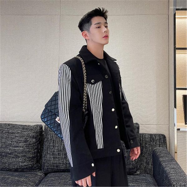 Herren Jacken Jacke M￤nner Kontrast Patchwork Designer Outwear Turndown Kragenm￤ntel Langarm koreanischer Stil Mantel Jugendmann Kleidung