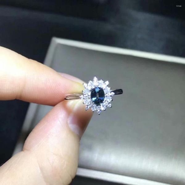 Кластерные кольца прекрасная грация солнце цветок натуральный синий сапфировый драгоценный кольцо S925 Серебряное драгоценный камень Женская вечеринка подарки свадебные украшения