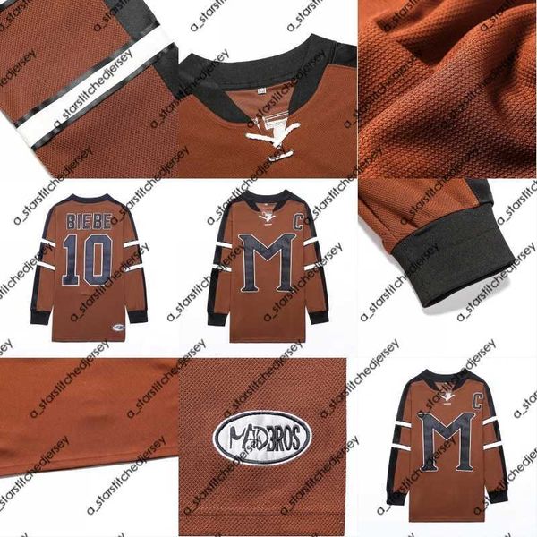 Maglie da hockey # 10 John BIEBE MYSTERY ALASKA Russell Crowe Movie Hockey Jersey Camicia da uomo Ricamo cucito s