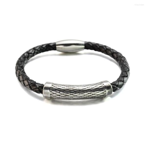 Link Bracciali 6MM Bracciale da uomo in vera pelle intrecciata fatta a mano marrone nero con chiusura magnetica in acciaio inossidabile