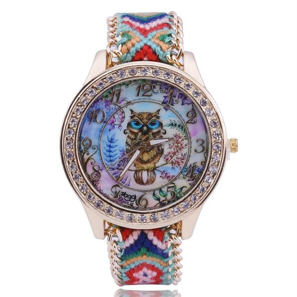 Sloggi vendendo moda lazer diamante liga de diamante Owl Dial Dial Sized corda tra￧o de luxo vestido de luxo MS Quartz watch294z