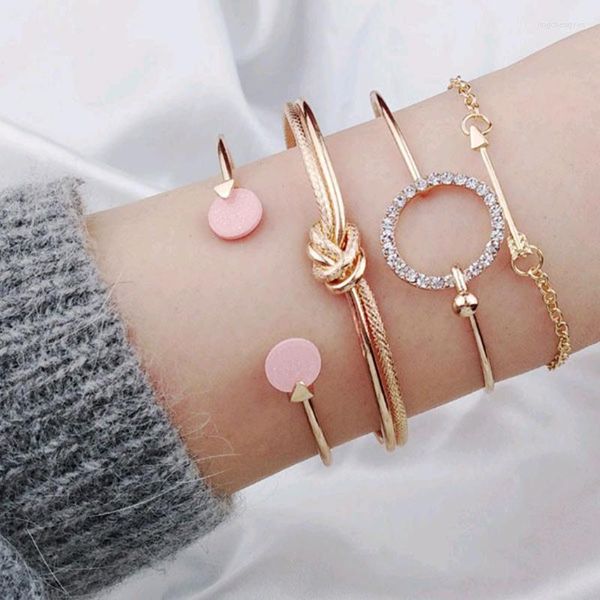 Браслет браслета 4pcs для женщин 2022 Girls Vintage Bracelets Bangles Simple Pink Round Accessories Мод