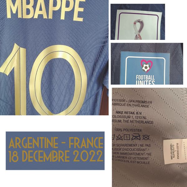 Heimtextilien: „Final Match Worn Player Issue“ Frankreich gegen Argentinien 2022 Fußball-Aufnäher