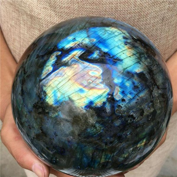 Figurine decorative Natural Labradorite Sphere Rock Quartz Crystal Ball Healing