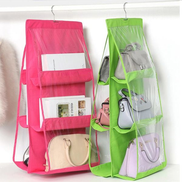 Sacos de armazenamento 6 bolsos Organizador de bolsa pendurado para armário de armário de guarda -roupa Organizador de bolsa transparente cabide