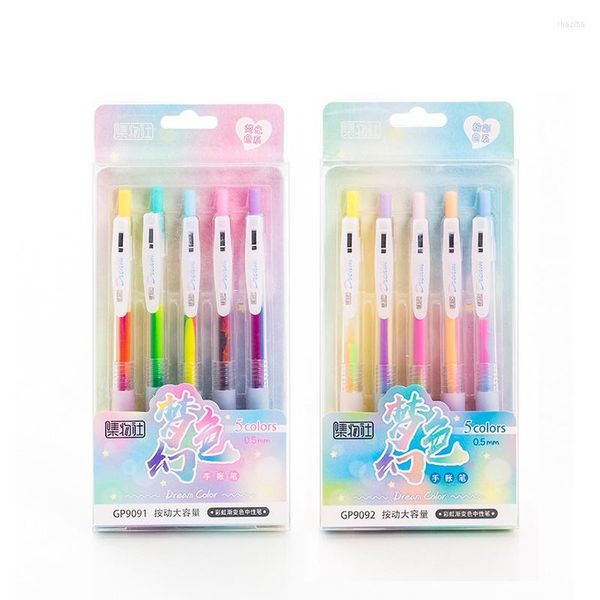 5 pz Fantastico Set di penne gel colorate in marmo Arcobaleno Colori Miscelazione Pennarello fluorescente per disegno ufficiale Scuola fai da te A6312