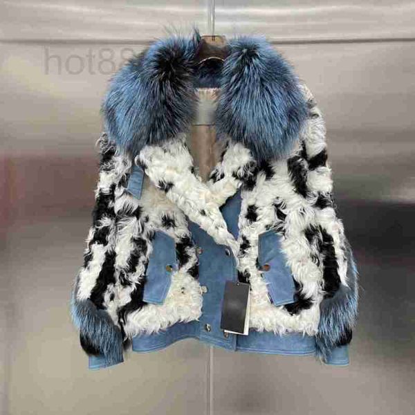 Miscele di lana da donna Designer Inverno nuova pelliccia di lana collo di volpe argentata cappotto casual da donna BJBK