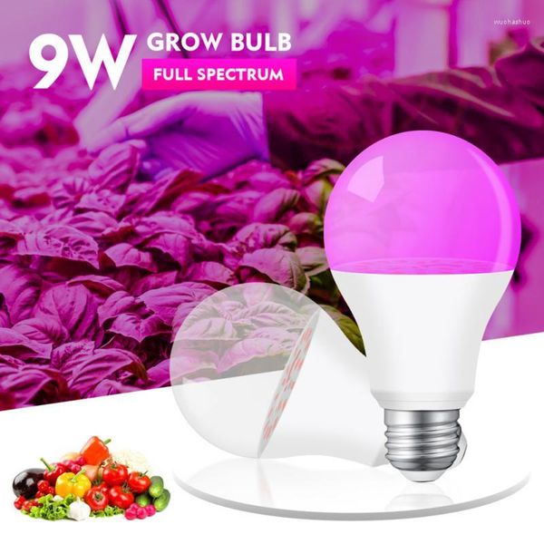 Grow Lights Lampadina a LED Spettro completo 9W E27 Lampadine crescenti per lampada per la crescita delle piante di fiori di coltura idroponica interna