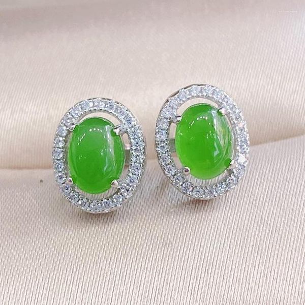 Orecchini a lobo Grado A Orecchino di giada verde Argento sterling 925 Giade di Hetian Orecchini a bottone con zirconi nefriti Accessori per gioielli da donna