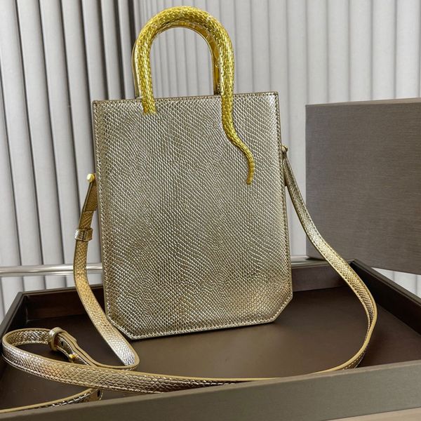 Bolsa Feminina Bolsa de Ombro Couro Genuíno Bolsas Transversais Moda Ferragens Carta em Forma de Cobra Alça Decoração Removível Alça de Ombro Longa Bolsas Femininas