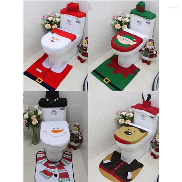 Capas de assento no banheiro wc capa de banho de natal tapete de tapa de tapa decoração decorações de banheiros conjuntos de três peças