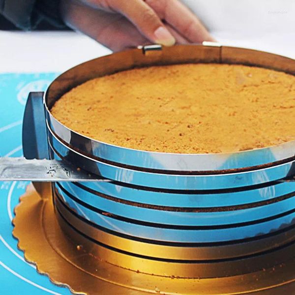 Utensili da forno Affettatrice per torte Affettatrice per torte in acciaio inossidabile Tagliapasta per pane tondo regolabile 6 strati Strumento per stampo ad anello per mousse