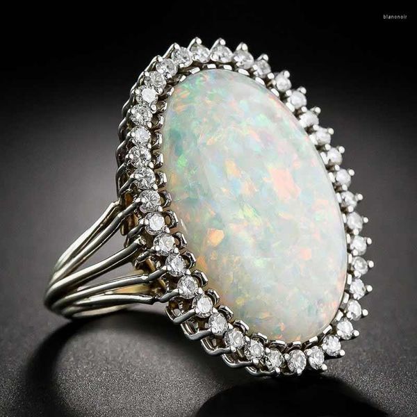 Anelli da nozze Shuangr Vintage Antique Silver Colore colorato Opal Crystal Pietone intaglio per donne uomini bohémien gioielli bohémien