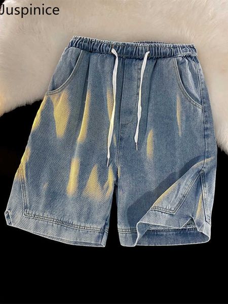 Shorts masculinos Juspinice Summer Men jeans casuais shorts simples amarrar o joelho de joelho curto calça de jeans azul preto shorts de bermudas para macho sólido g221214