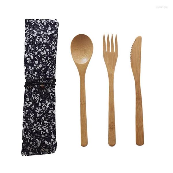 Set di posate riutilizzabili Set di posate non tossiche Bambù Flatwar Forchetta Coltello Cucchiaio Forniture da picnic da viaggio portatili