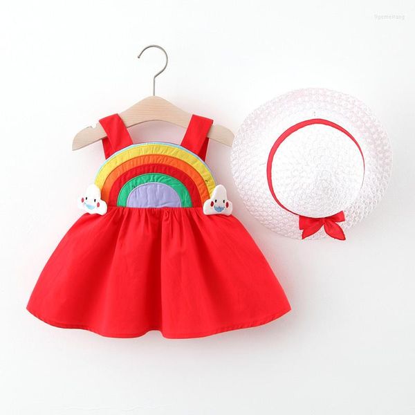 Abiti da ragazza Estate Neonate Vestito senza maniche Cappello da sole da spiaggia floreale 2 pezzi Costumi da principessa per bambini Nati vestiti dolci