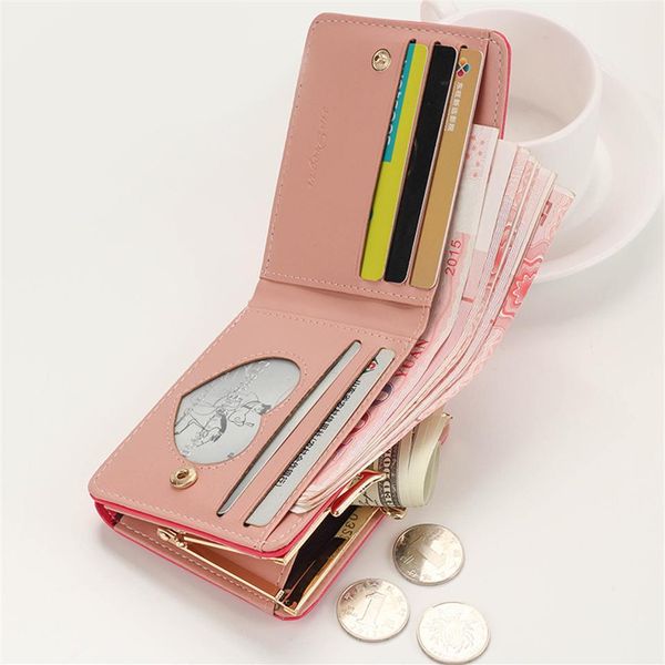 Mini portafoglio da donna multifunzionale giapponese Colore caramella Ricamo a forma di cuore Portafoglio corto da donna Portamonete carino Pacchetto di carte297h