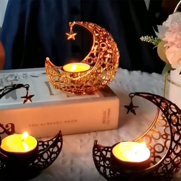 Metal Candlestick Moon Candleds Cup Ornament Light Luxury Mandle Candle Holiday Glim Holder