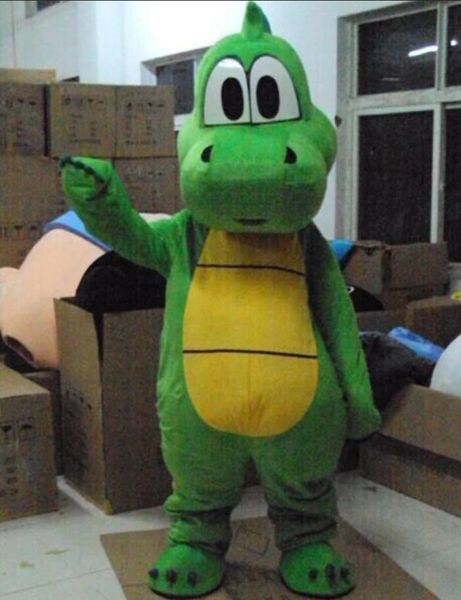 Mascote de traje de fantasia de mascote de dinossauros verdes para adultos presente para a festa de carnaval de Halloween