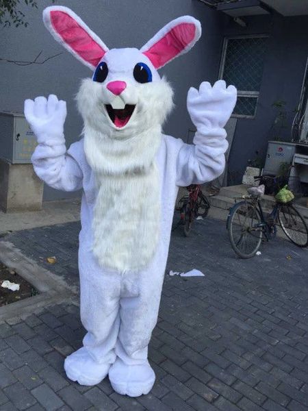 Nuovo costume della mascotte del coniglio bianco Abiti pelosi Gioco di società Abiti Abiti Abbigliamento Annuncio Carnevale Halloween Natale Pasqua