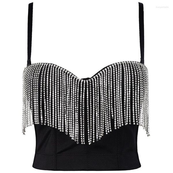 Kadın şekillendiricileri Seksi püskül rhinestone gece kulübü, corsage üstleri dişi camis mahsul üstü yıpranmak için kırpılmış sütyen ile push bralette push