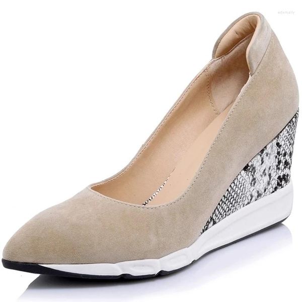 Kleidschuhe ENMAYER Schaffell Wildleder Büro Dame Pumps Frühling Herbst Totem Spitzschuh Schlangenhaut Muster Lässige High Heels Sexy Frauen