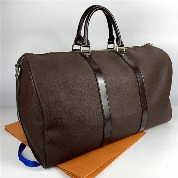 55cm KeepAll Bagage M41418 41414 Bolsas de couro genuínas Moda Mulheres Bolsas de Viagem Men Men Bag Bag Feminino de Grande Capacidade Esportes P275Y