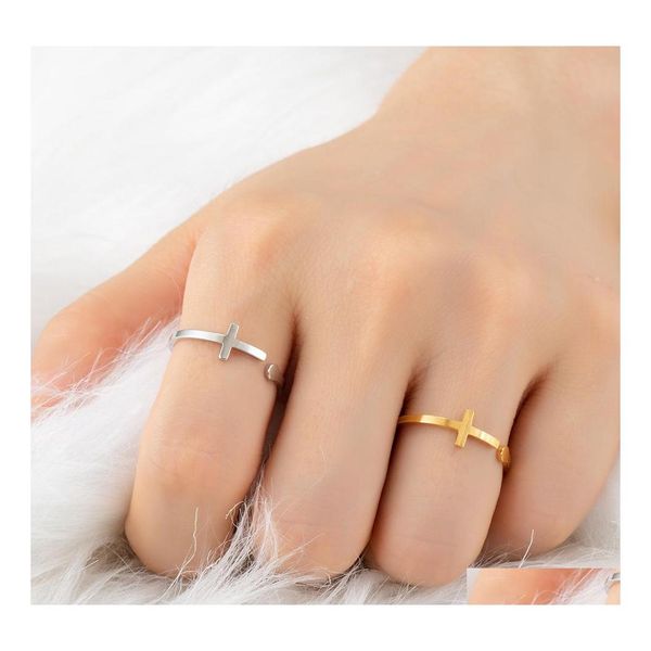 Fedi nuziali Anello croce di Gesù per donna Uomo Gioielli cristiani Oro ridimensionabile Bague Semplice acciaio inossidabile Knuckle Drop Delivery Otr8N