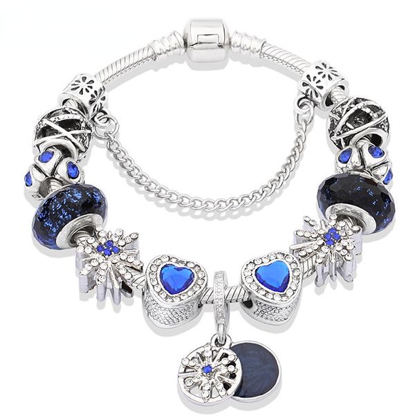 Bracelets de charme que vendem Sapphire Blue Star Series Deep Blue Diamond Heart Glass Bead String