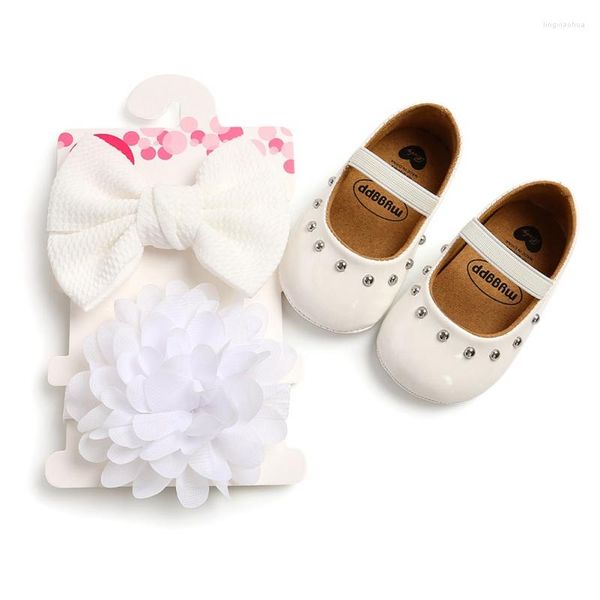 Primi Camminatori 2 pz/set Del Bambino Della Ragazza Rivetto Dolce Principessa Del Bambino Scarpe Accessorio Dei Capelli Infantili Delle Ragazze Dei Capretti Imposta Per 0-18 M Primavera-Autunno