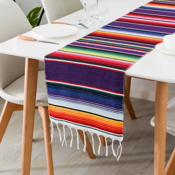 Tabelas de mesa de estilo de estilo México Tabelas de forma oblonga Banner Tabela de algodão Runner Fiesta tema Decoração SN4277