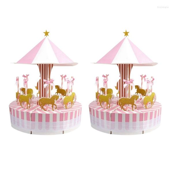 Strumenti di cottura Carosello Bomboniere Scatole bomboniere Scatola regalo caramelle per feste Baby Shower Compleanno Decorazione rosa 2 set