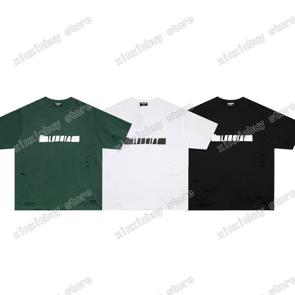 xinxinbuy Männer Designer zerstört T-Shirt Frankreich Paris Loch Buchstaben drucken Kurzarm Baumwolle Frauen Übergröße weiß schwarz grün XS-2XL