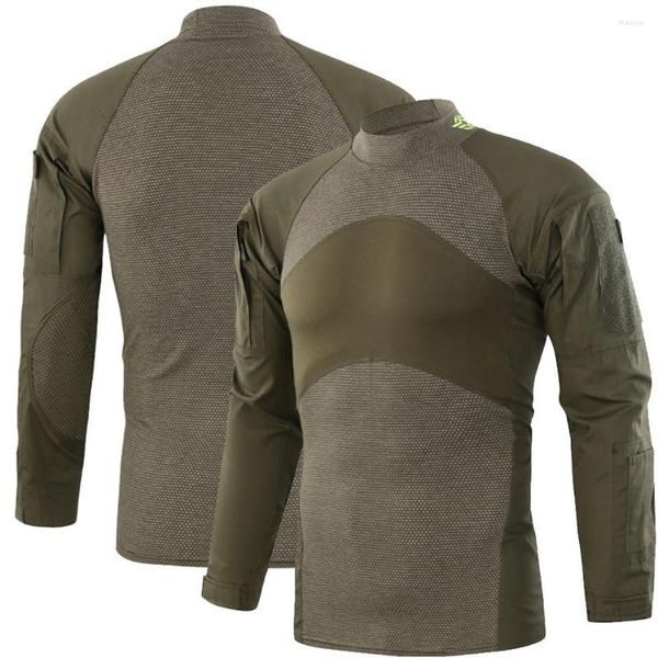 Camisetas masculinas camuflagem cargo tops de manga longa de bolso multifuncional de bolso multifuncional Armador de roupas táticas masculinas respirável