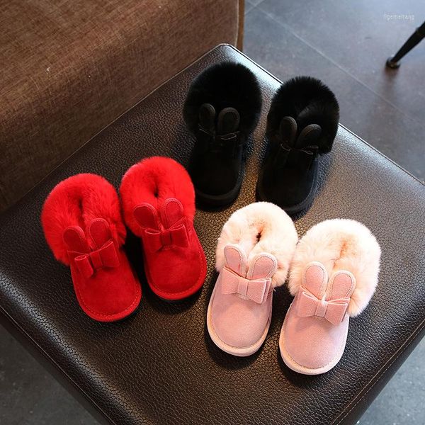 Botlar çocuk kış kar renkli moda kızlar polar prenses ayakkabıları sıcak bebek pamuk zapatillas kulak chaussure