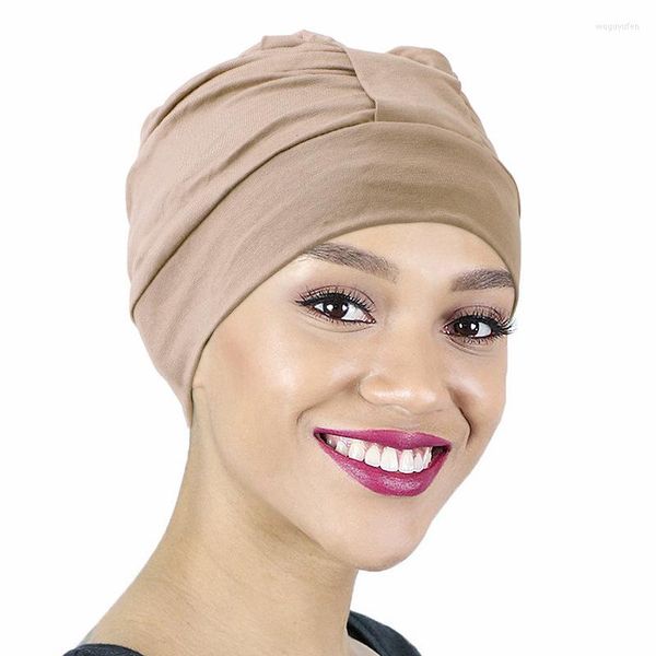 Abbigliamento etnico Turbante in cotone delicato sulla pelle Ladies Night Sleep Hat Full Cover Interno Hijab Caps Musulmano Stretch Beanie Cancro Perdita di capelli Chemio